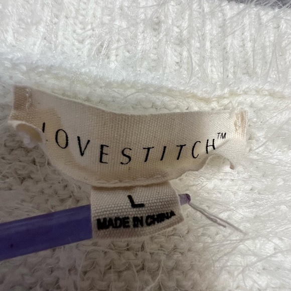 Love Stitch Fuzzy V-Neck Sweater With Cutout Neckline - Picture 5 of 12